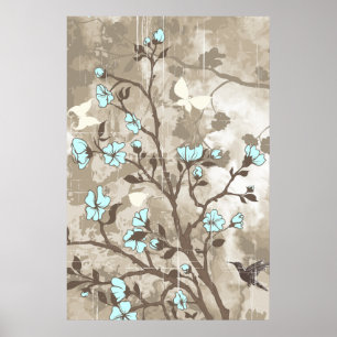 Póster Flores de época azules, personalizado taupe de gru
