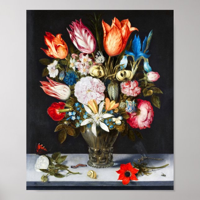 Póster Flores de época en un vaso de Ambrosius Bosschaer (Frente)