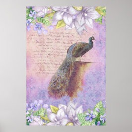Póster *~* Flores de época Victoriano francés de pavo rea