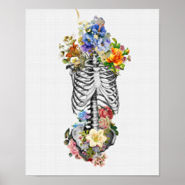 Póster Flores de esqueleto de anatomía artística impresa