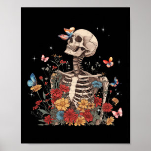 Póster Flores de esqueleto Mariposa Halloween Halloween H