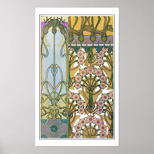 Póster Flores de estilo Art Nouveau, Mucha (Frente)
