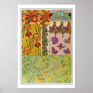 Póster Flores de estilo Art Nouveau, Mucha