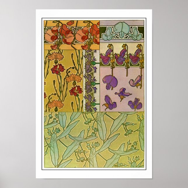 Póster Flores de estilo Art Nouveau, Mucha (Frente)