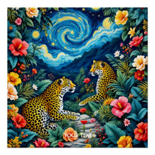 Póster Flores de Fantasía Cute Grandes Gatos