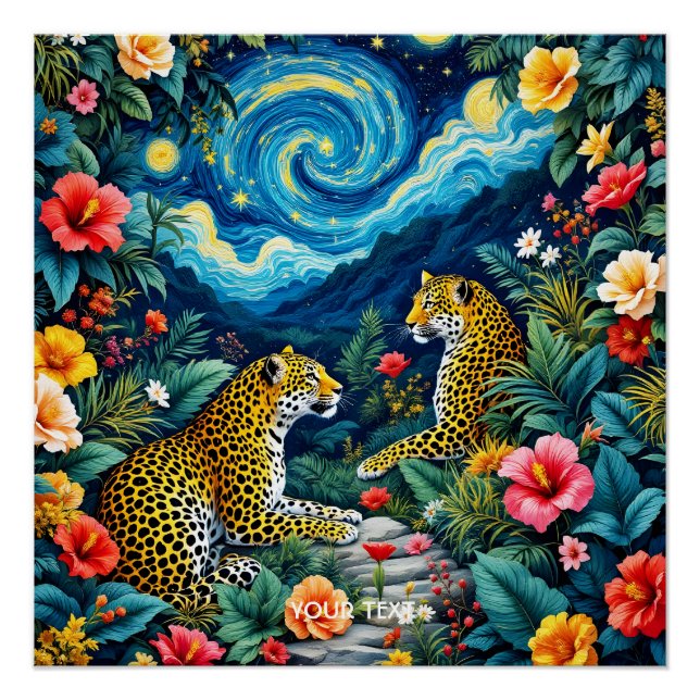 Póster Flores de Fantasía Cute Grandes Gatos (Anverso)
