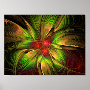 Póster Flores de fantasía fractal blandas y tendientes