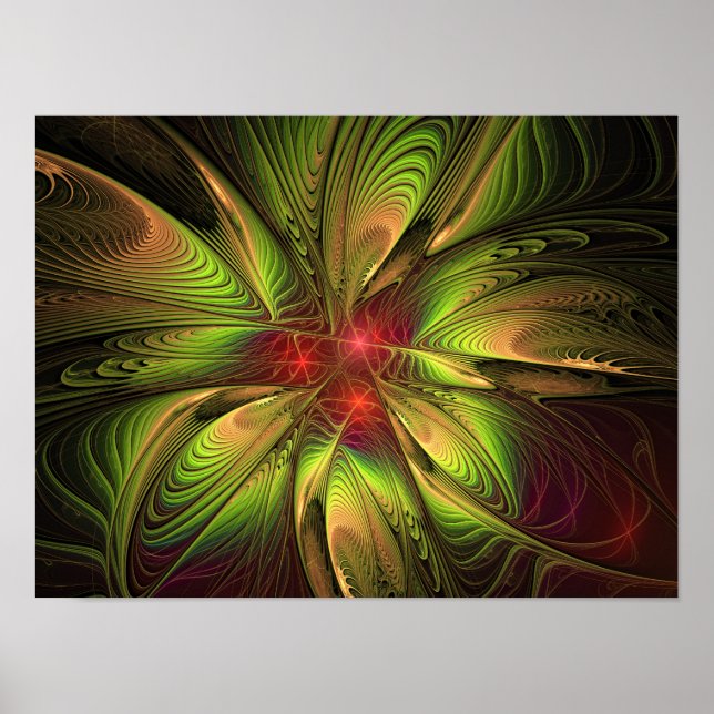 Póster Flores de fantasía fractal blandas y tendientes (Frente)