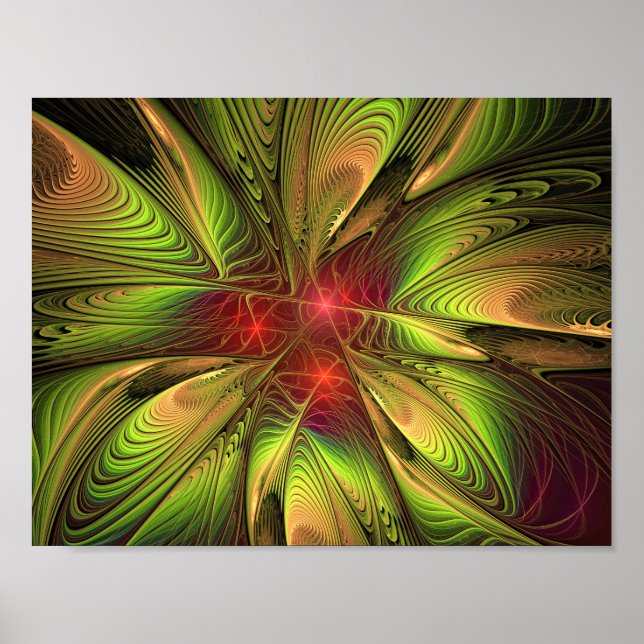 Póster Flores de fantasía fractal blandas y tendientes (Frente)