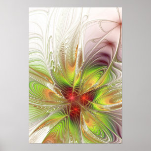 Póster Flores de fantasía fractal blandas y tendientes