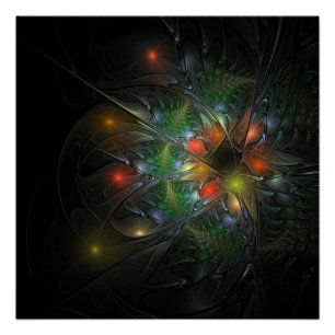 Póster Flores de fantasía fractal blandas y tendientes