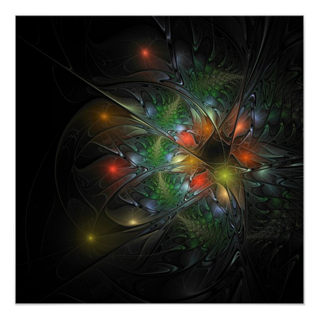 Póster Flores de fantasía fractal blandas y tendientes (Anverso)