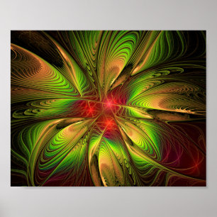Póster Flores de fantasía fractal blandas y tendientes