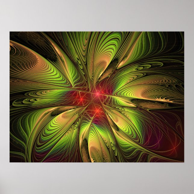 Póster Flores de fantasía fractal blandas y tendientes (Frente)