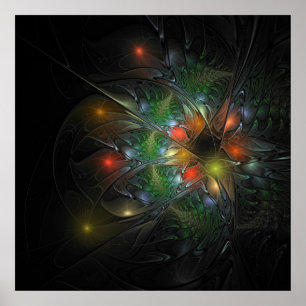 Póster Flores de fantasía fractal blandas y tendientes