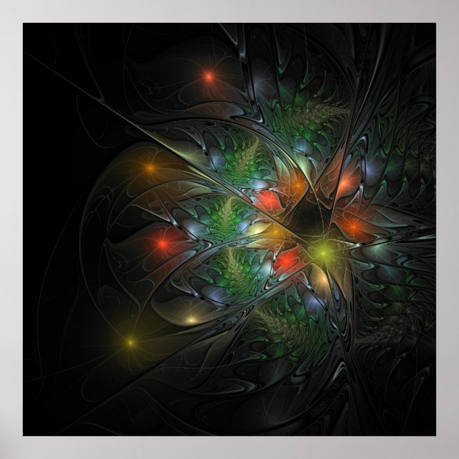 Póster Flores de fantasía fractal blandas y tendientes (Frente)