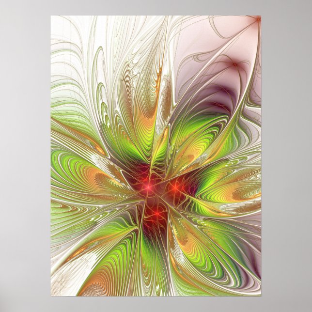 Póster Flores de fantasía fractal blandas y tendientes (Frente)