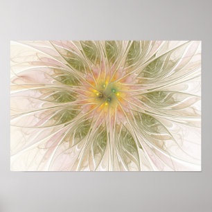 Póster Flores de fantasía fractal blandas y tendientes