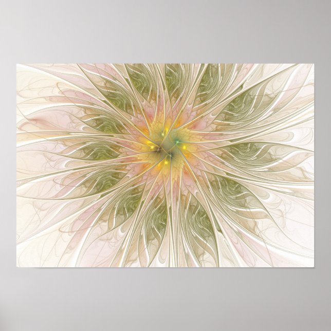 Póster Flores de fantasía fractal blandas y tendientes (Frente)