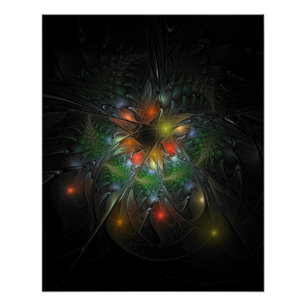 Póster Flores de fantasía fractal blandas y tendientes