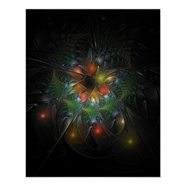 Póster Flores de fantasía fractal blandas y tendientes (Anverso)