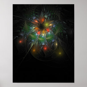Póster Flores de fantasía fractal blandas y tendientes
