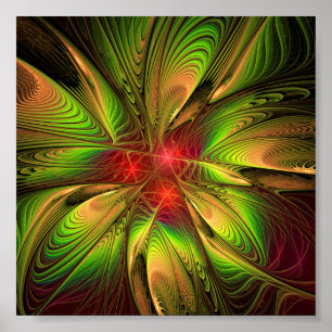Póster Flores de fantasía fractal blandas y tendientes