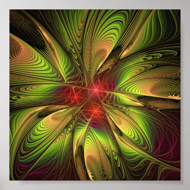 Póster Flores de fantasía fractal blandas y tendientes (Frente)