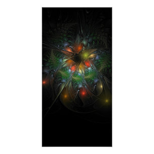 Póster Flores de fantasía fractal blandas y tendientes