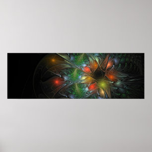 Póster Flores de fantasía fractal blandas y tendientes