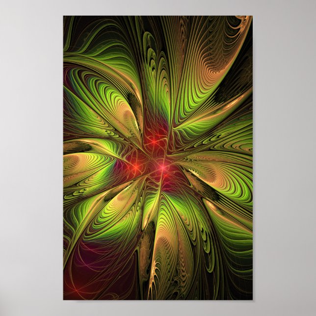 Póster Flores de fantasía fractal blandas y tendientes (Frente)