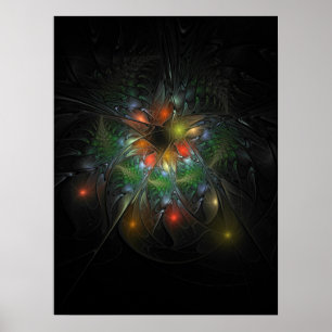Póster Flores de fantasía fractal blandas y tendientes