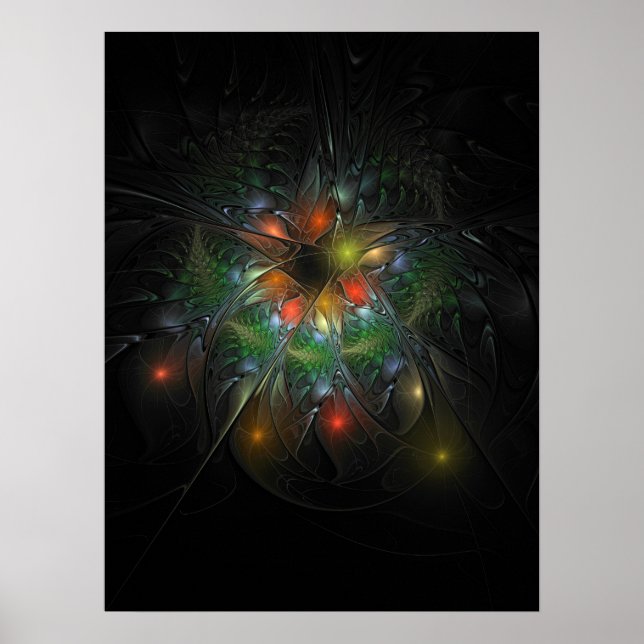 Póster Flores de fantasía fractal blandas y tendientes (Frente)