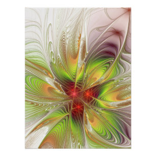 Póster Flores de fantasía fractal blandas y tendientes