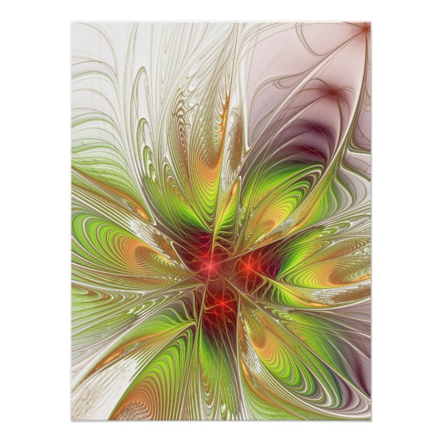 Póster Flores de fantasía fractal blandas y tendientes (Anverso)