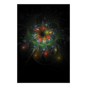 Póster Flores de fantasía fractal blandas y tendientes