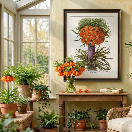 Póster Flores de Fritillaria Naranja Vintage Basilius Bes