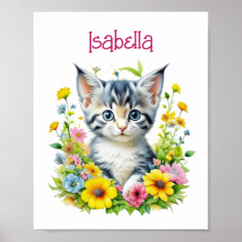 Póster Flores de gatito acuarela personalizadas