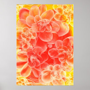 Póster Flores de Gouache Pintadas a Mano en Colores Cálid