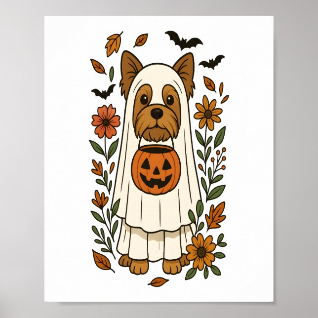 Póster Flores de Halloween Yorkshire Terrier Halloween (Frente)