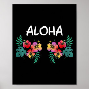 Póster Flores de Hibisco de Mujer Pecho Hawaiano Aloha Ha