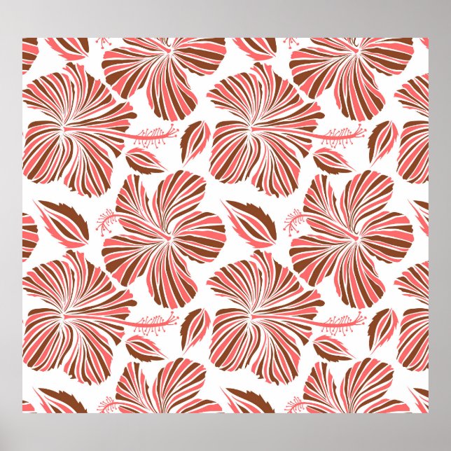 Póster Flores de hibisco hawaiano: estilo tropical marrón (Frente)