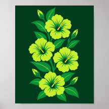 Flores de Hibisco Verde Lima con Hojas Verdes