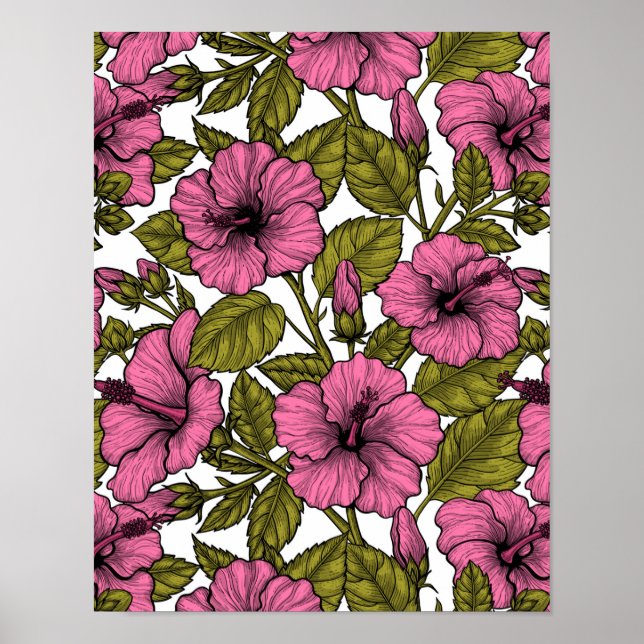 Póster Flores de hibiscos rosas (Frente)