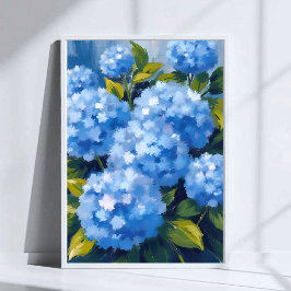 Póster Flores de Hortensia Azules Acuarela Floral