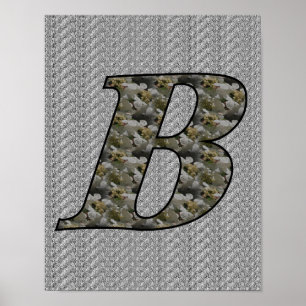 Póster Flores de Hortensia con Inicial de Monograma B