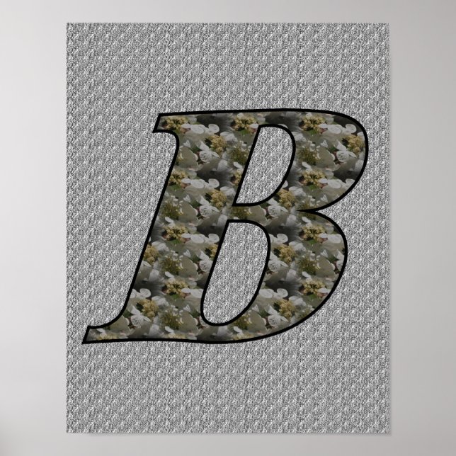 Póster Flores de Hortensia con Inicial de Monograma B (Frente)