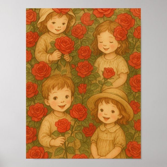 Póster "Flores de infancia: Rosa de la luz del jardín" (Frente)