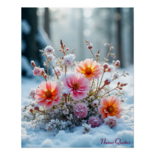 Póster Flores de invierno en la nieve: serenidad floral s