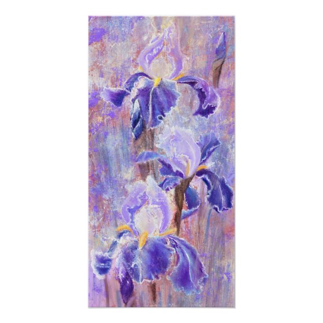 Póster Flores de Iris Azules Morados - Arte de Pintura Or (Anverso)